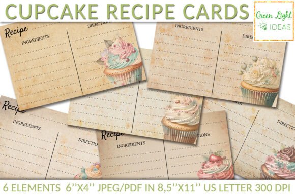 Download Vintage Cupcakes Recipe Cards Ephemera - Card Collection